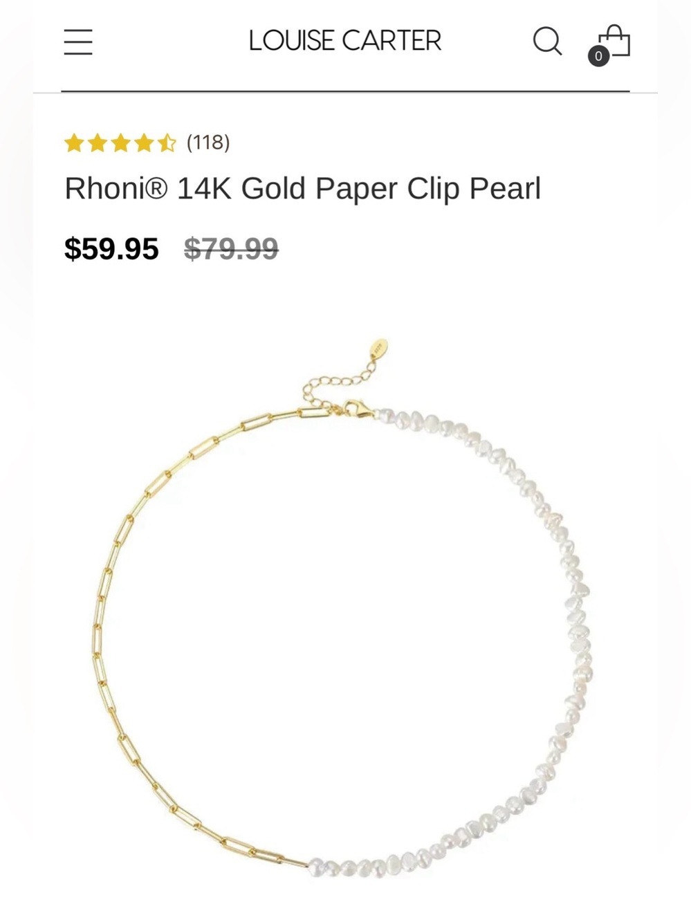 Gold Paper Clip Pearl Necklace - Gold & White